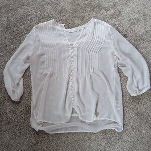Sheer White Button up Pleated Blouse